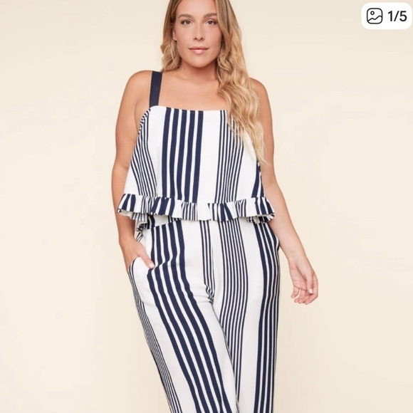 Striped Navy and White Two Piece Set - by Sugarlips - Picture 1 of 6